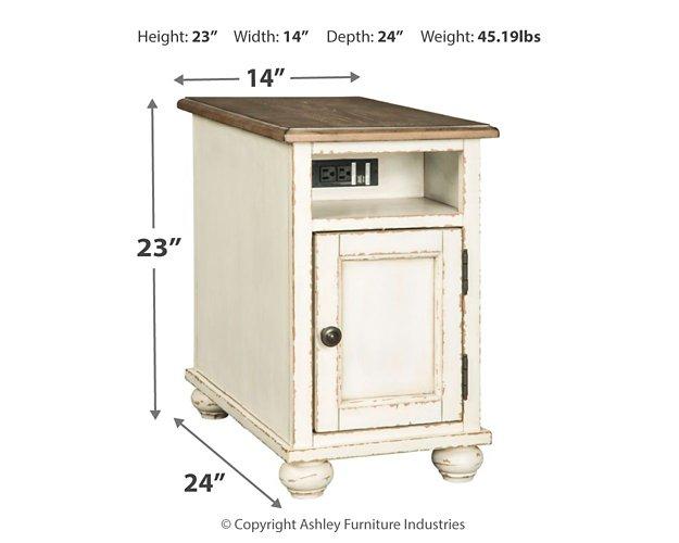 Ashley Furniture Realyn End Table Set showing two wooden tables with a light finish and simple, modern design.