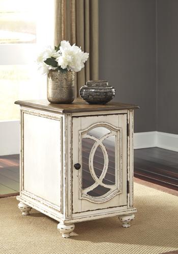 Set of two Ashley Furniture Realyn End Tables with wooden tops and tapered legs, suitable for living room decor.