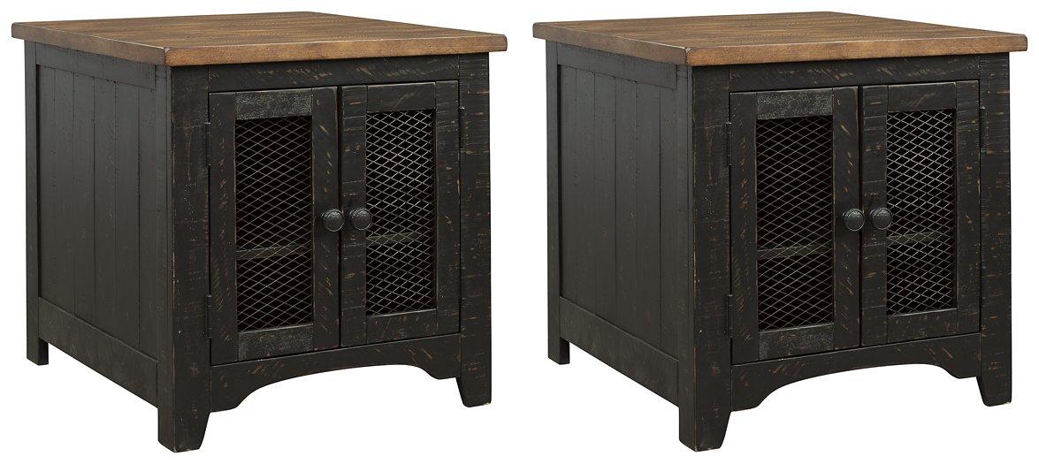 Set of two Ashley Furniture Valebeck End Tables with wooden tops and tapered legs, ideal for living room decor.