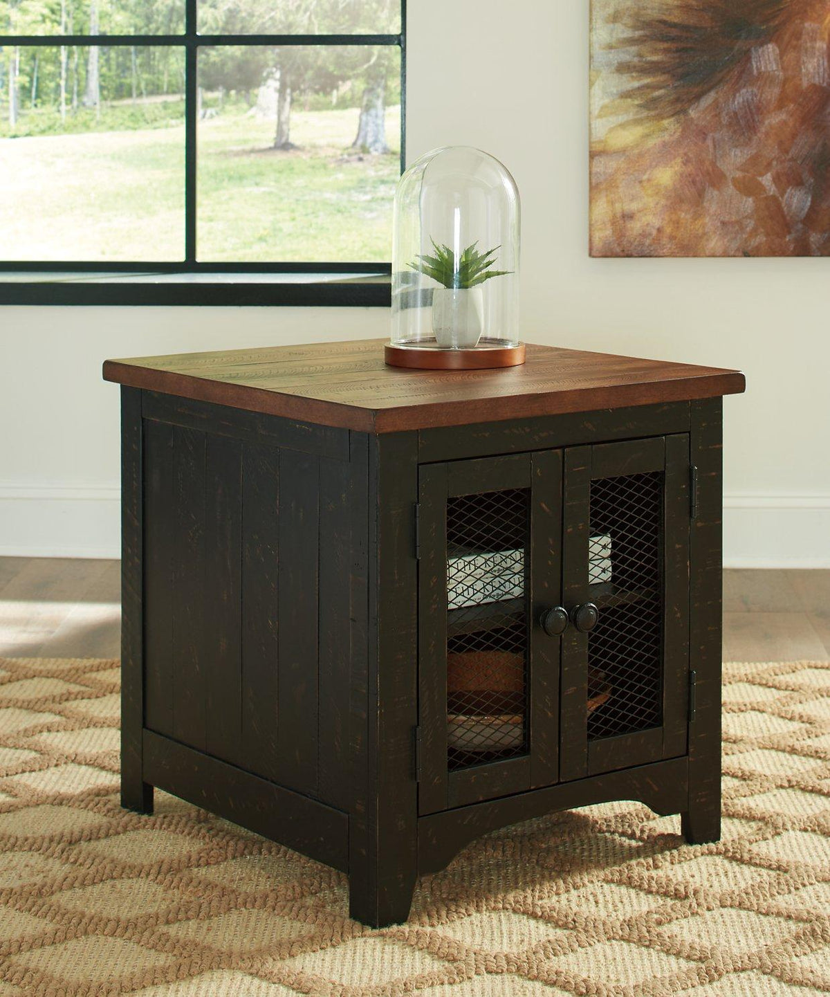 Ashley Furniture Valebeck End Table Set featuring two stylish wooden tables with modern design and smooth finishes.