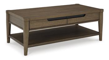 Ashley Furniture Roanhowe Occasional Table Set with two stylish tables featuring wood and metal accents, ideal for living room decor.