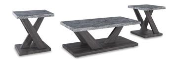 Set of three Ashley Furniture Bensonale tables, modern table set with sleek wooden surfaces and sturdy legs in a stylish design.