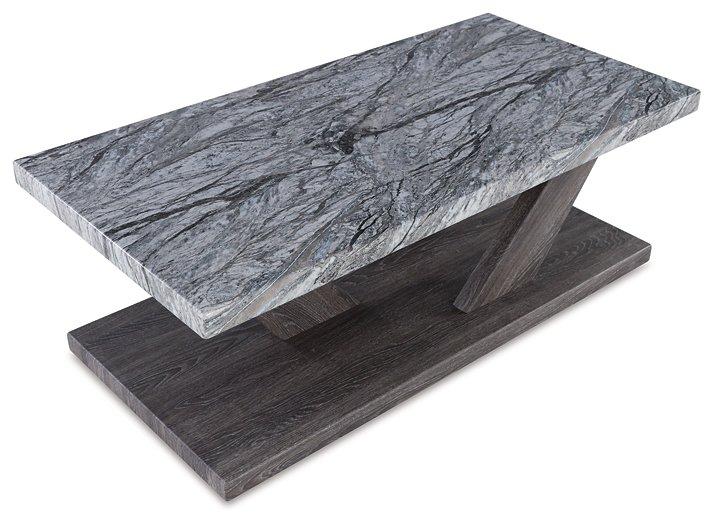 Set of three Bensonale tables by Ashley Furniture, featuring sleek wooden tops and modern design for versatile living spaces.