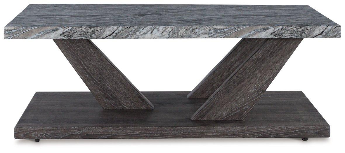 Set of three Bensonale tables from Ashley Furniture featuring modern design and wooden finishes, ideal for living room decor.