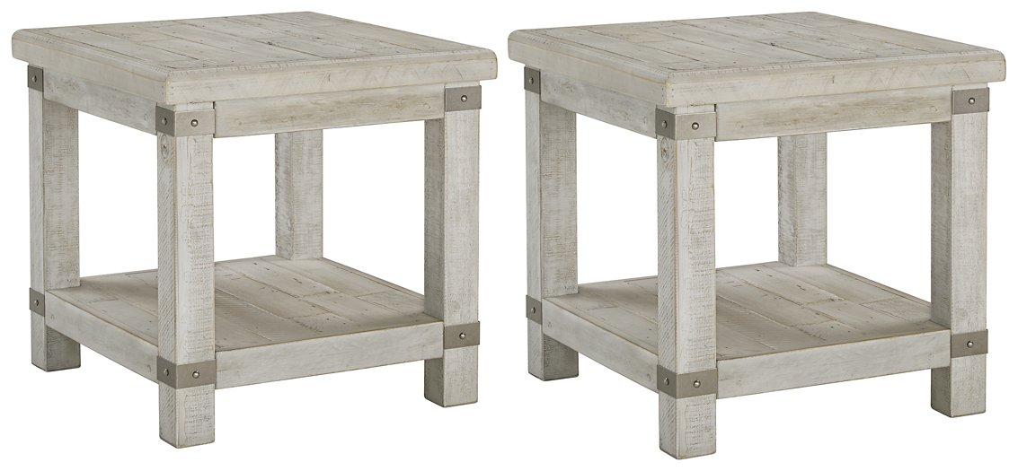 Ashley Furniture Carynhurst End Table Set featuring two stylish wooden tables with tapered legs and a warm finish.