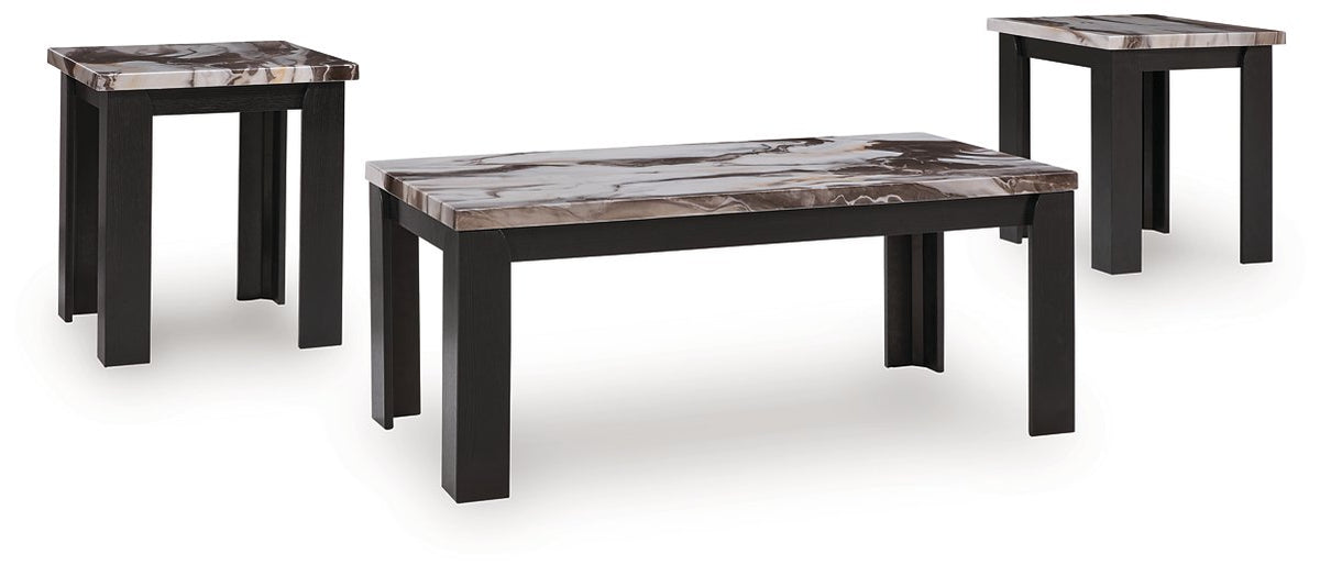 Set of three Ashley Furniture Jazmore tables, featuring modern wooden design with angled legs, shown from an angled side view.