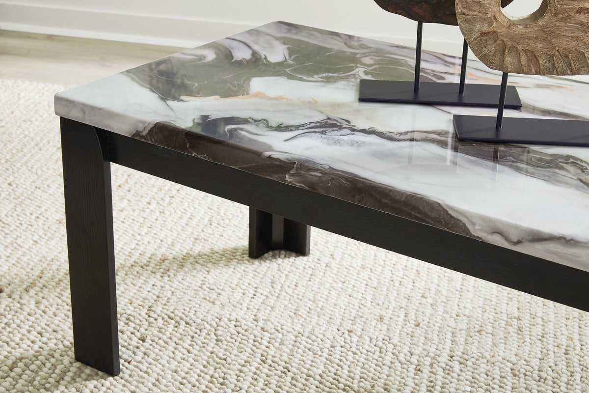 Set of three Ashley Furniture Jazmore tables, showcasing detailed wooden tops and sturdy legs in a modern design.
