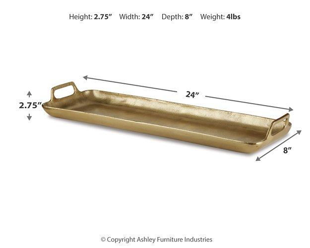 Ashley Furniture posy tray with elegant design, featuring a smooth surface and decorative edges for serving or display.