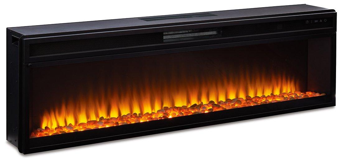 Ashley Furniture Todoe 65-inch TV stand with electric fireplace, featuring wood finish, storage cabinets, and modern design.