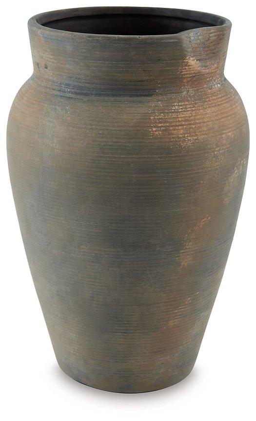 Brickmen Vase by Ashley Furniture, modern decorative vase with textured brick design, neutral tones, suitable for tabletop display.