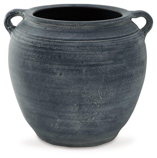 Meadie vase by Ashley Furniture, ceramic decorative vase with a smooth finish and modern design, placed on a wooden surface.