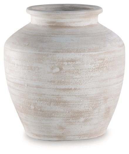 Ashley Furniture Meadie Vase with a sleek, modern design in a neutral finish, perfect for decorative floral arrangements.