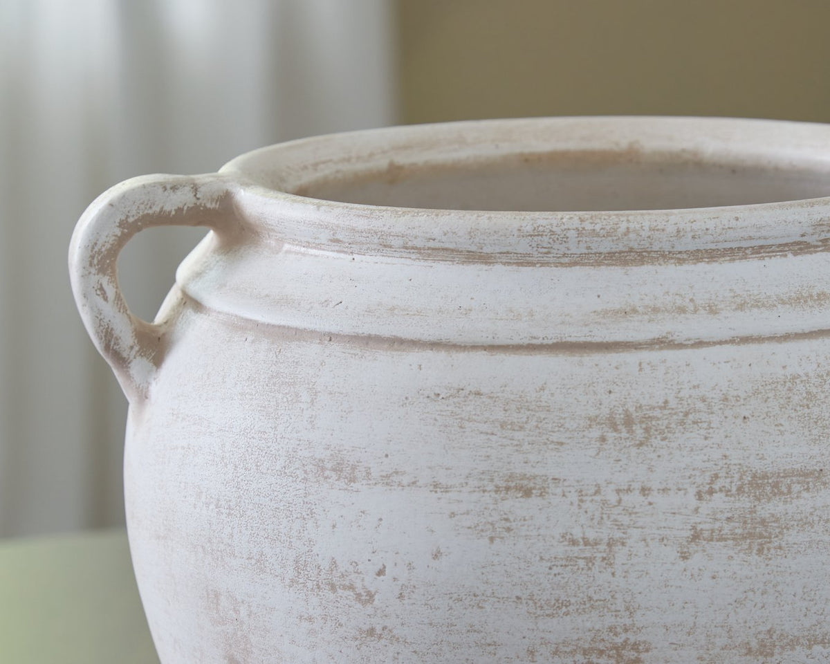 Ashley Furniture Meadie Vase, decorative ceramic vase with textured surface and neutral finish, suitable for home decor.