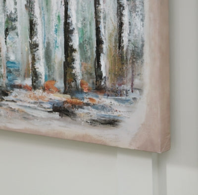 Close-up of Ashley Furniture Calbert Wall Art featuring abstract design with neutral tones for modern home decor.