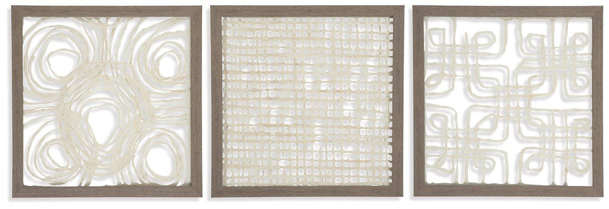 Set of three Ashley Furniture Odella wall decor pieces featuring modern geometric designs for stylish home decoration.