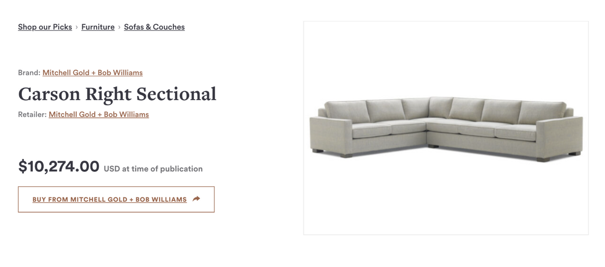 2pc Mitchell Gold Bob Williams Carson Right Sectional | 🚛 WHITE GLOVE DELIVERY