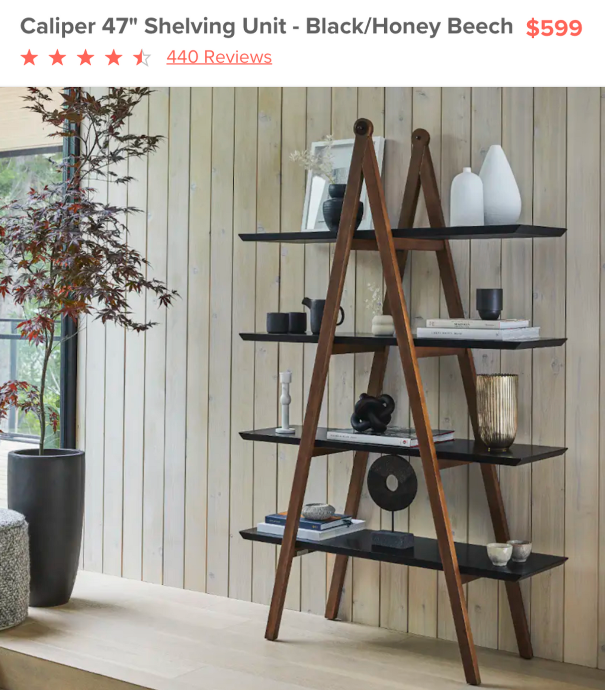 ARTICLE - CALIPER 47" SHELF - BLACK/HONEY BEECH