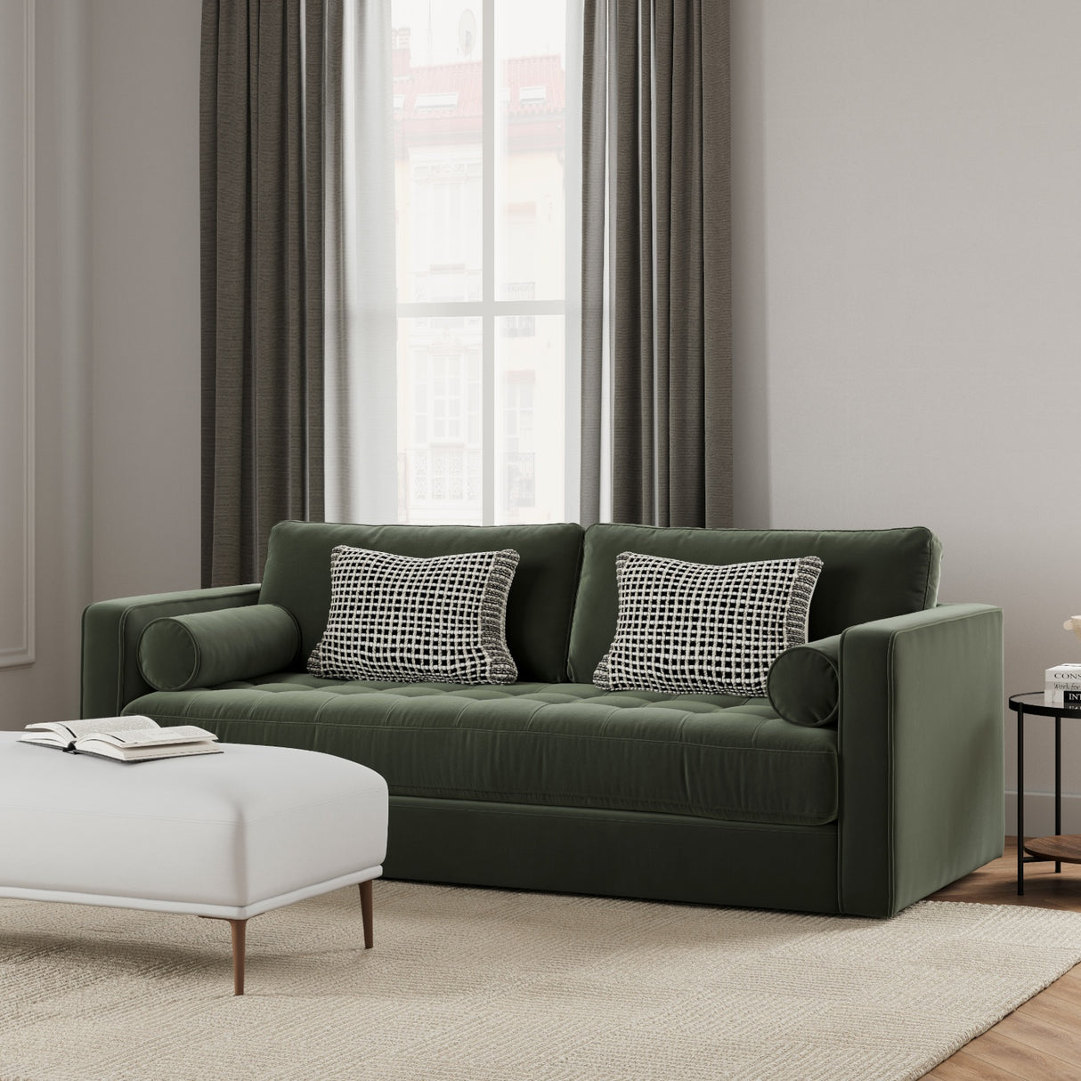 ARTICLE - Sven 88" Tufted Velvet Sofa Bed (Plush Pacific Green)