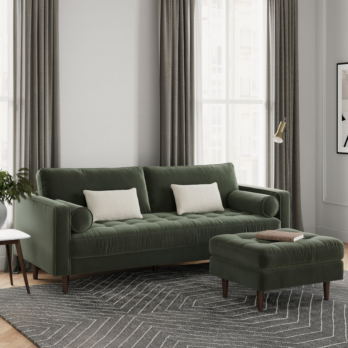 ARTICLE - Sven 88" Tufted Velvet Sofa (Plush Pacific Green)
