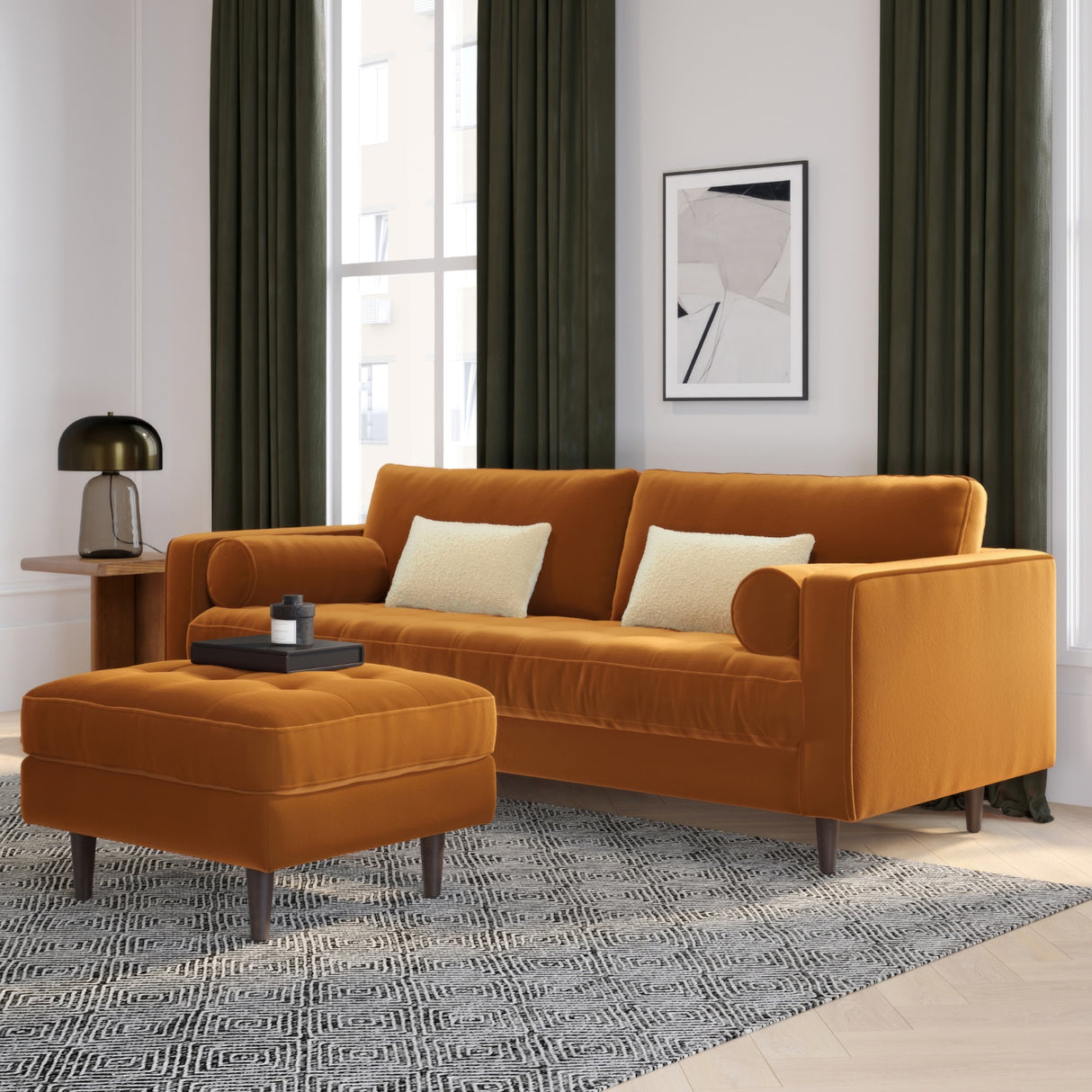 ARTICLE - Sven 88" Tufted Velvet Sofa (Plush Pacific Ginger)