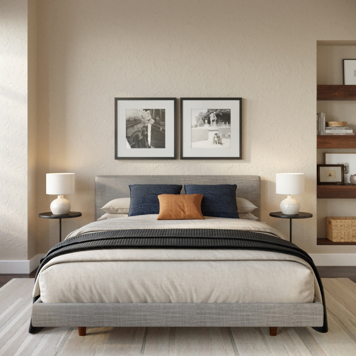 ARTICLE - Tessu Queen Low Profile Upholstered Bed (Gray)