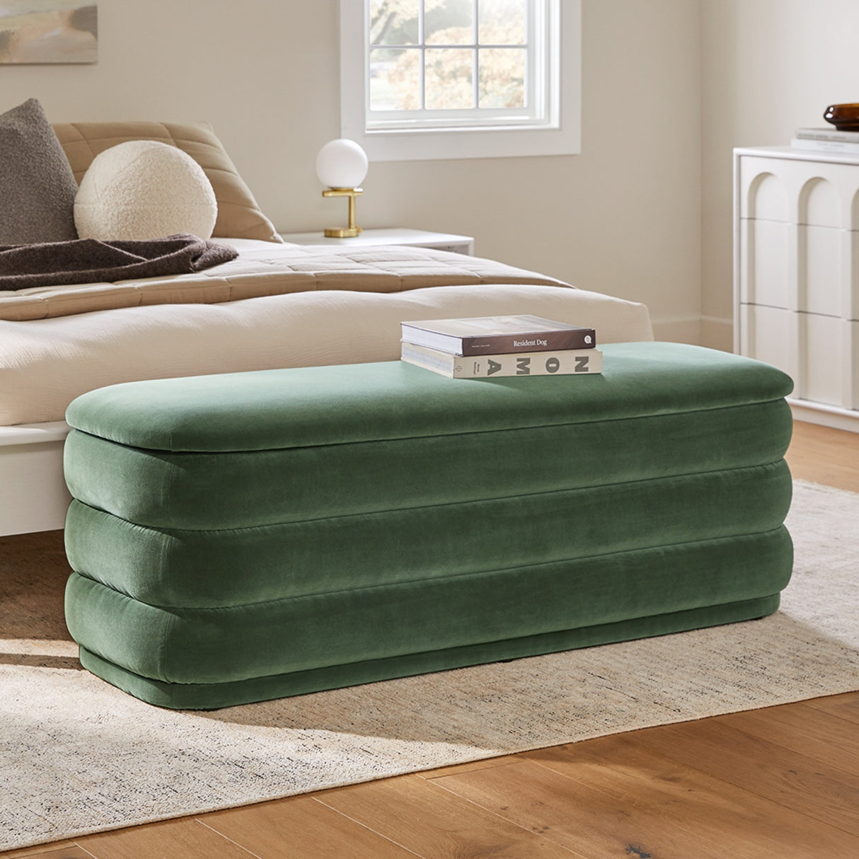 ARTICLE - Rolph 55.5 Velvet Storage Bench - Plush Pacific Green