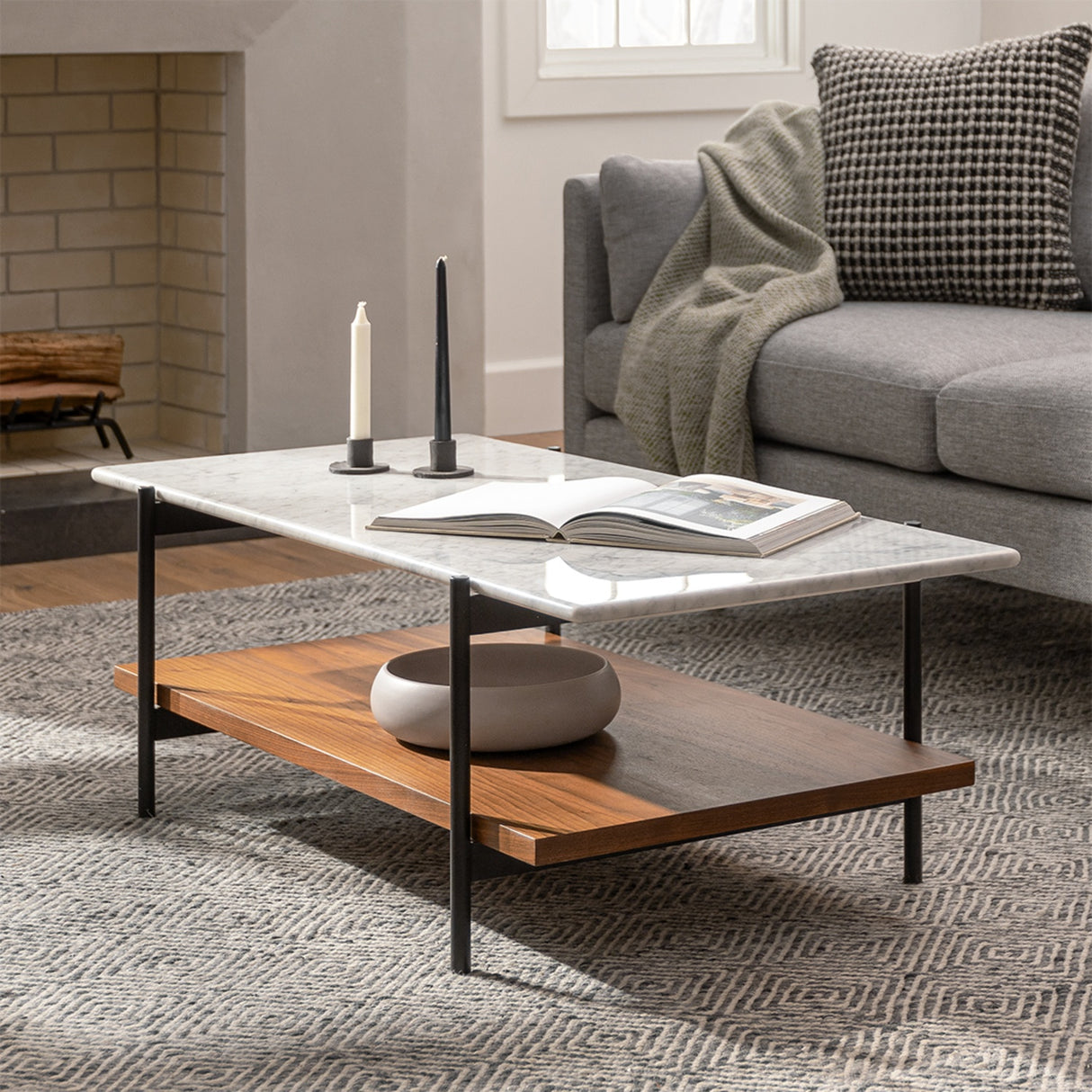 ARTICLE - Agotu 44" Marble Coffee Table - Walnut