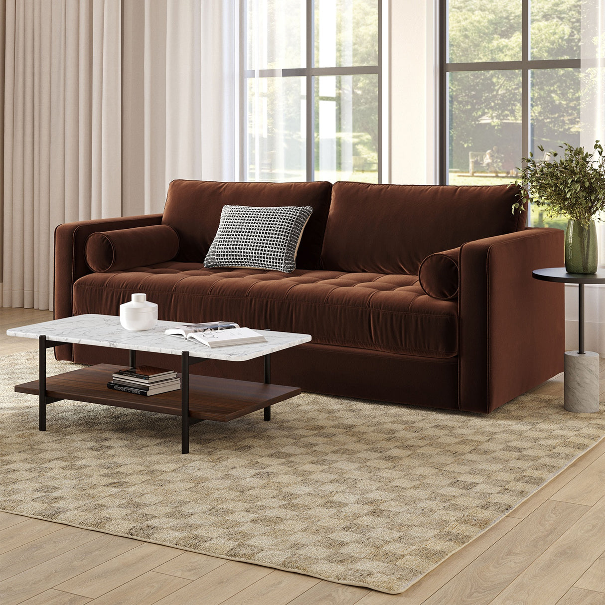 ARTICLE - Agotu 44" Marble Coffee Table - Walnut