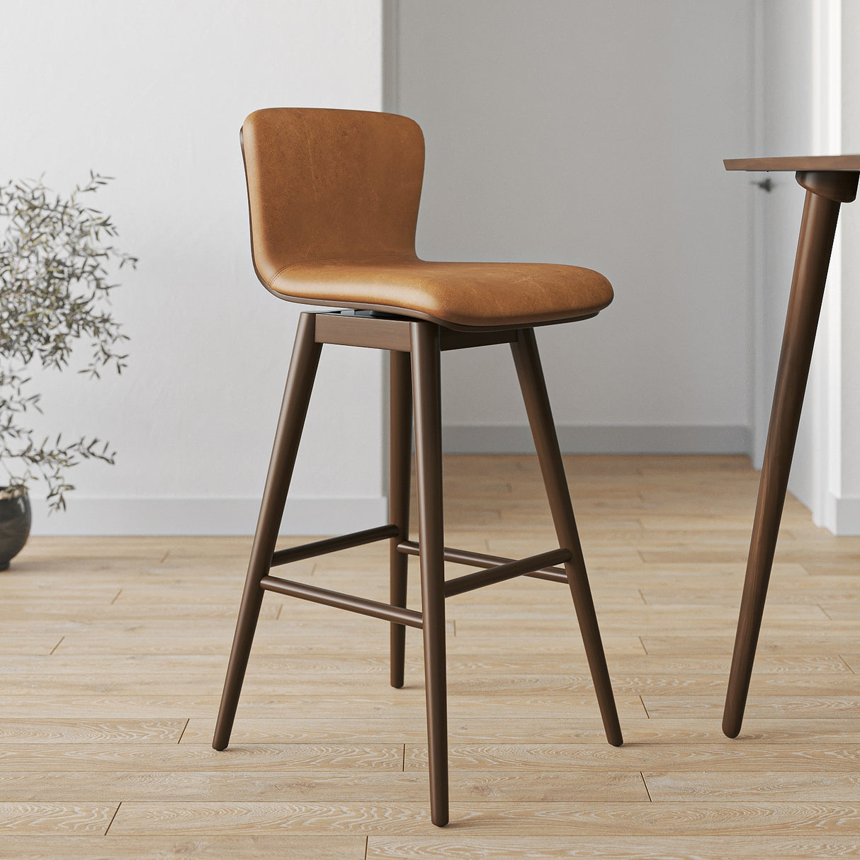 ARTICLE - Sede Leather Swivel “Bar Height” Stool - Walnut and Toscana Tan