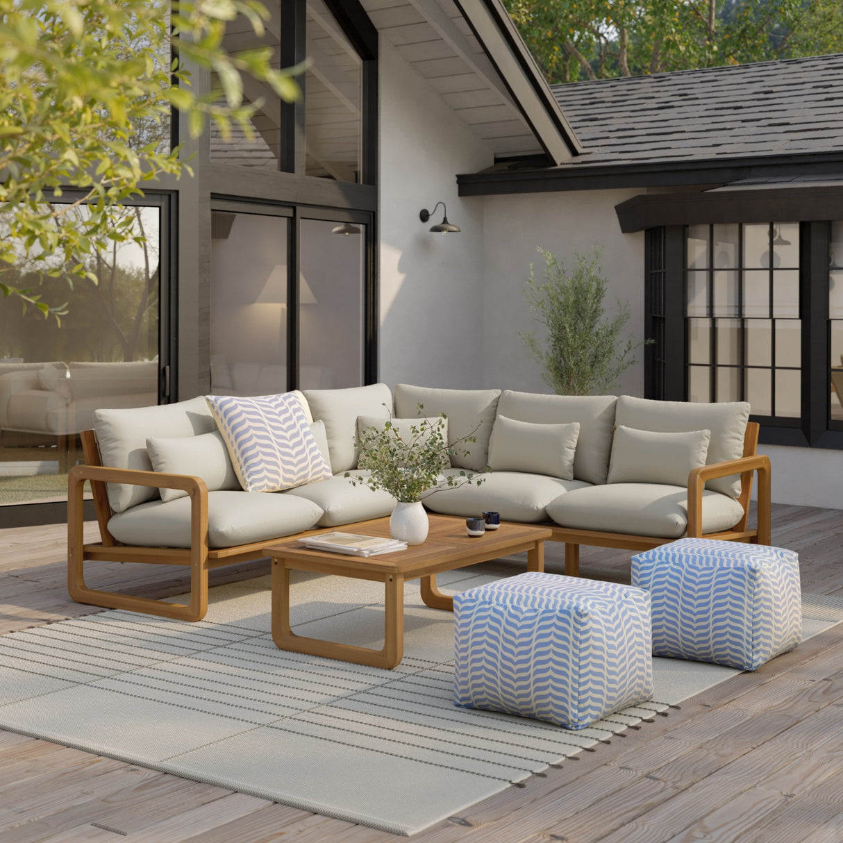 ARTICLE - Laholm 94" Outdoor Corner Sectional Set - Dravite Ivory