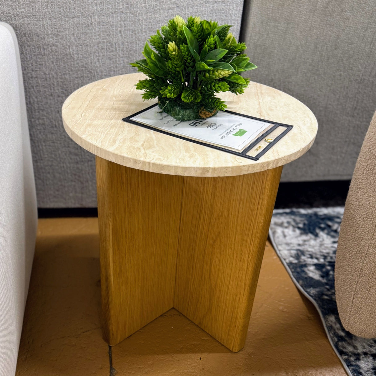 ARTICLE - Sporo Travertine Side Table - Natural Oak