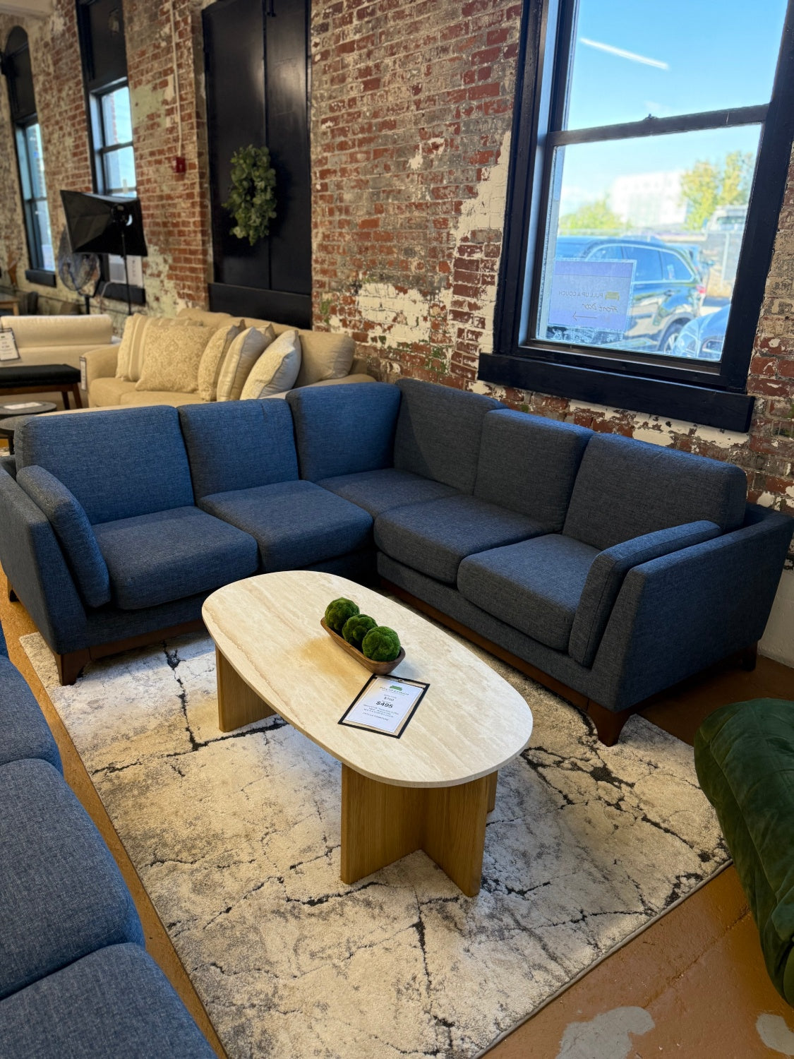 ARTICLE - Sporo 47.25" Travertine Coffee Table - Natural Oak