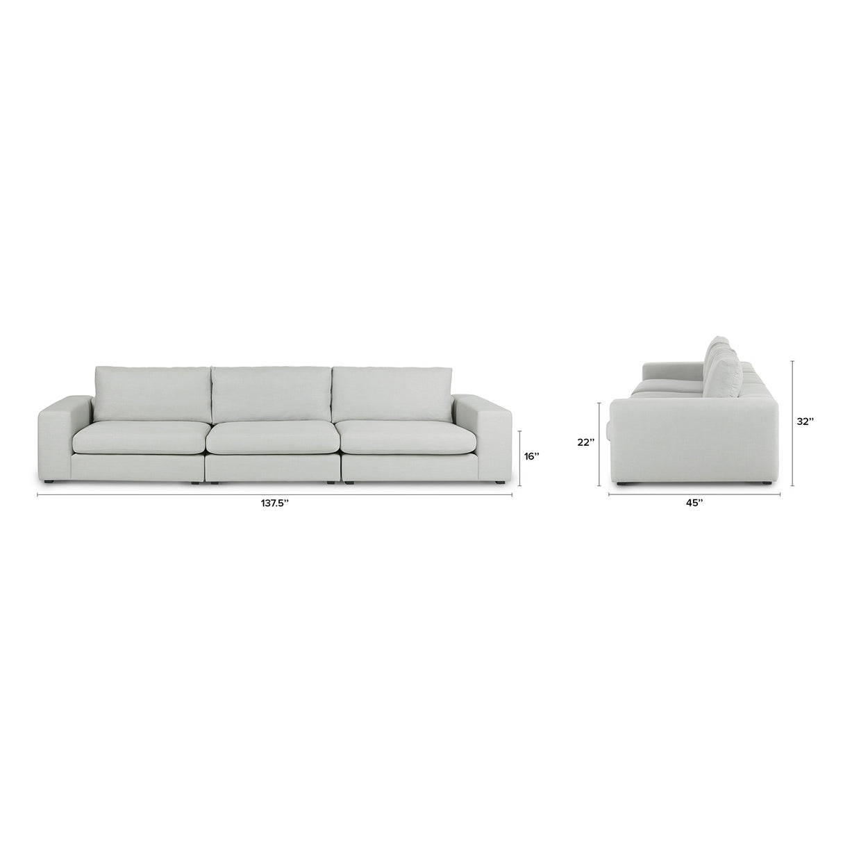 Beta 137.5" Modular Sofa - Welsh Gray