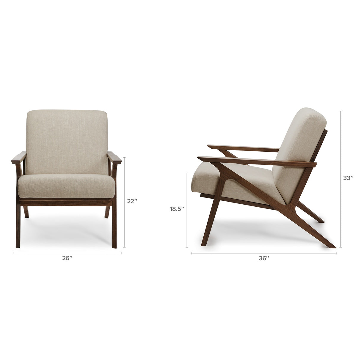 ARTICLE - Otio 26" Lounge Chair - Walnut and Welsh Taupe
