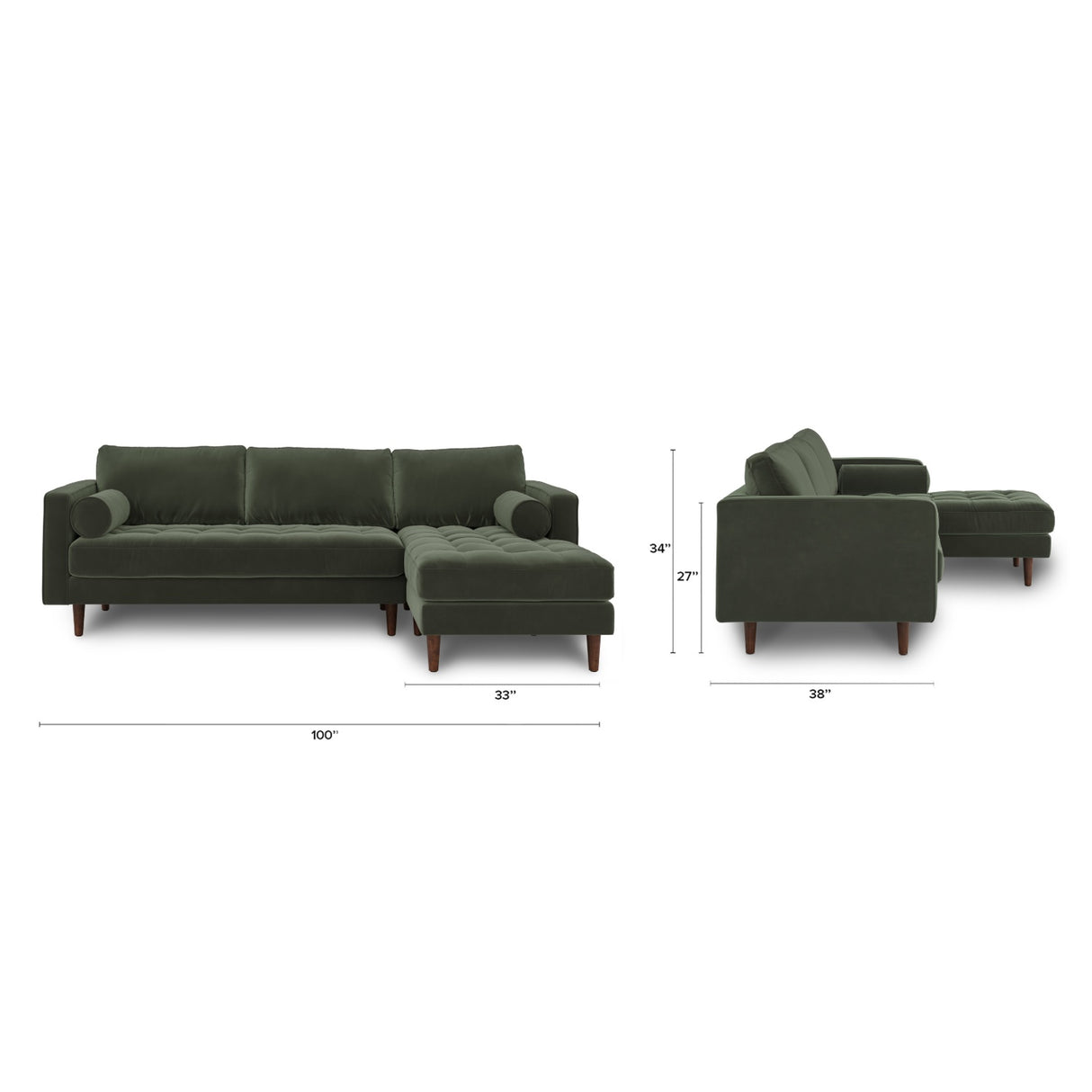 ARTICLE - Sven 100" Tufted Velvet Right Sectional - Plush Pacific Green