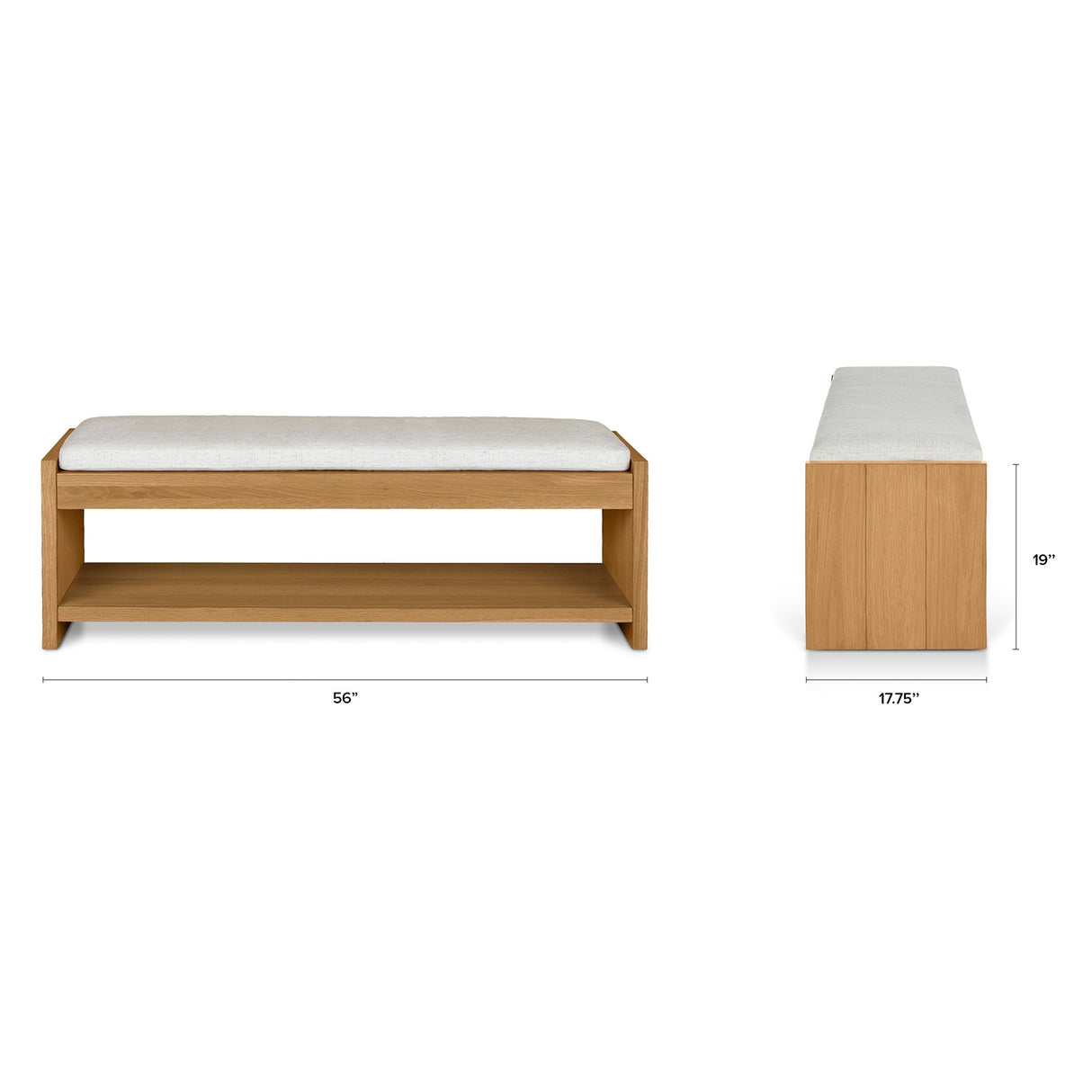 ARTICLE - Cassie 56" Bench - Oak and Ivory Chenille