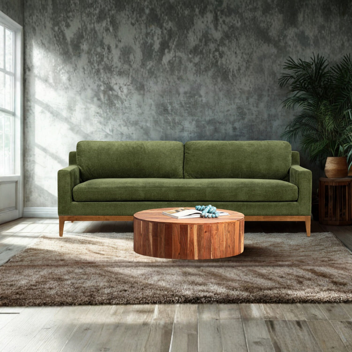 (NEW) POLY & BARK - Zyon Velvet Sofa (Distressed Green)