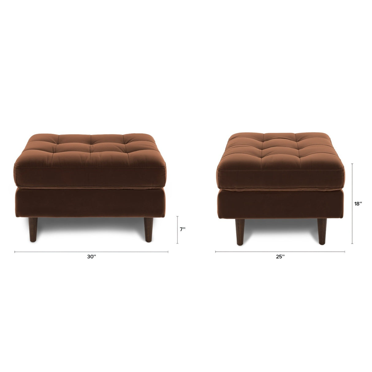 ARTICLE - Sven 30" Velvet Ottoman - Plush Pacific Brown