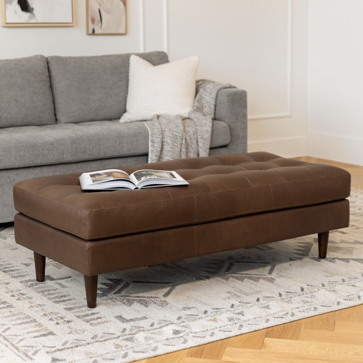 ARTICLE - Sven 56" Tufted Leather Bench - Charme Chocolat