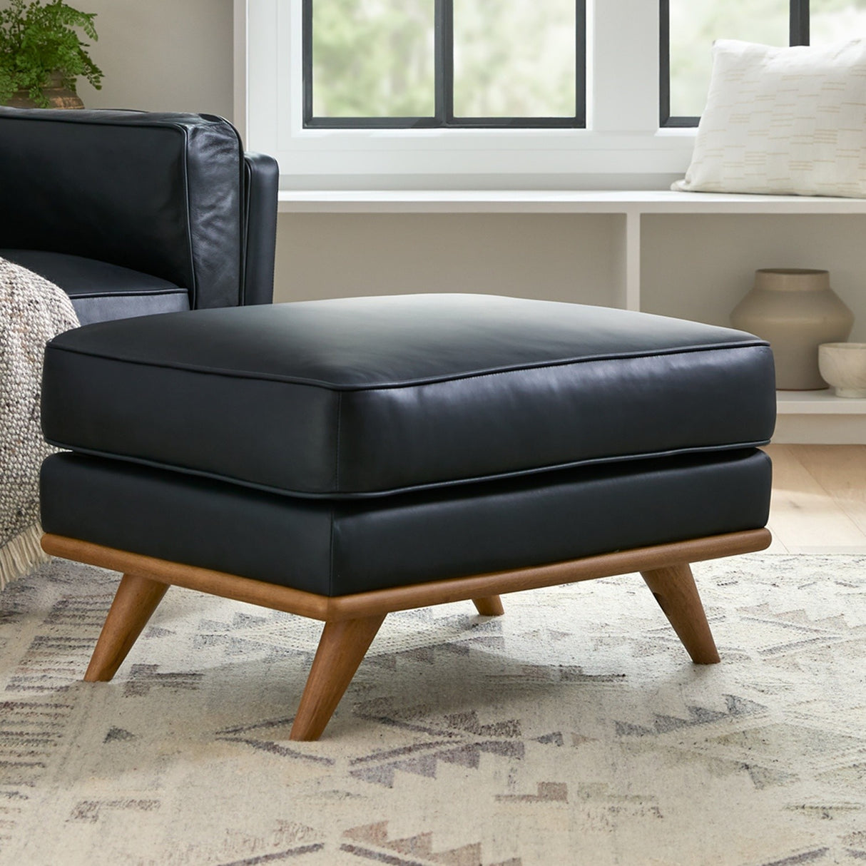 ARTICLE - Timber 31" Leather Ottoman - Charme Black
