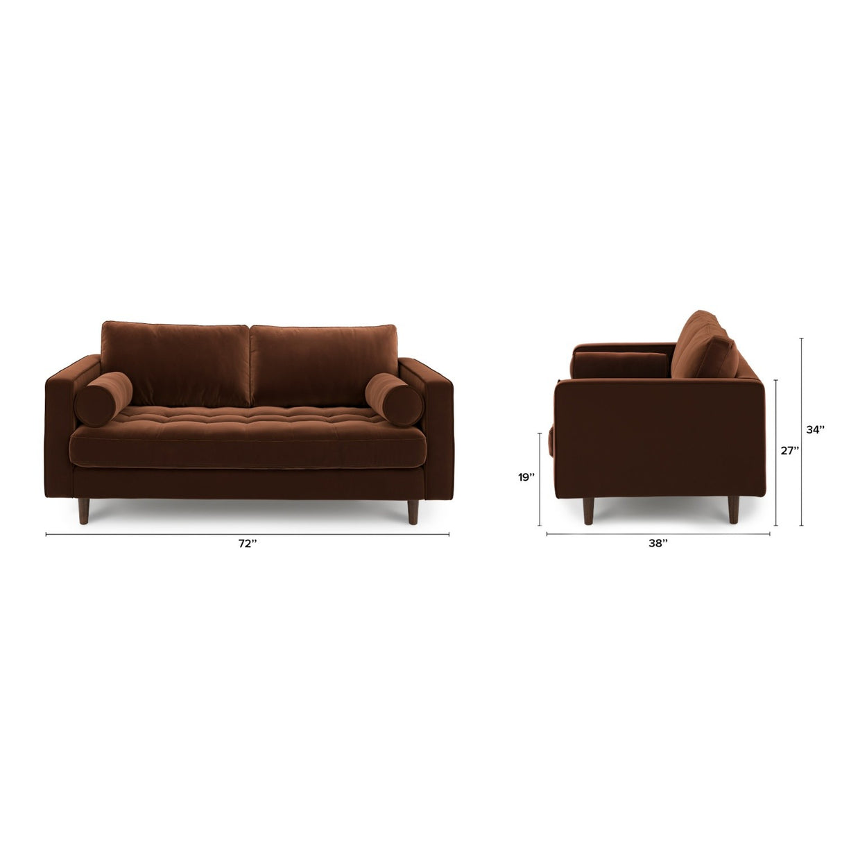 ARTICLE - Sven 72" Tufted Velvet Loveseat - Plush Pacific Brown
