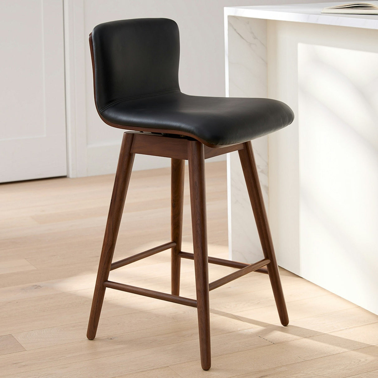 ARTICLE - Sede Leather Swivel Counter Stool - Walnut and Black