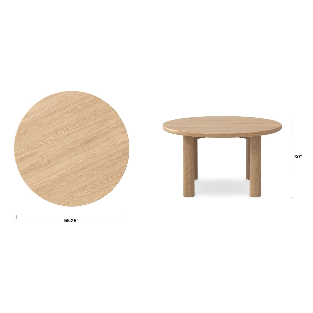 ARTICLE - Adel 55.5" Round Dining Table - White Oak