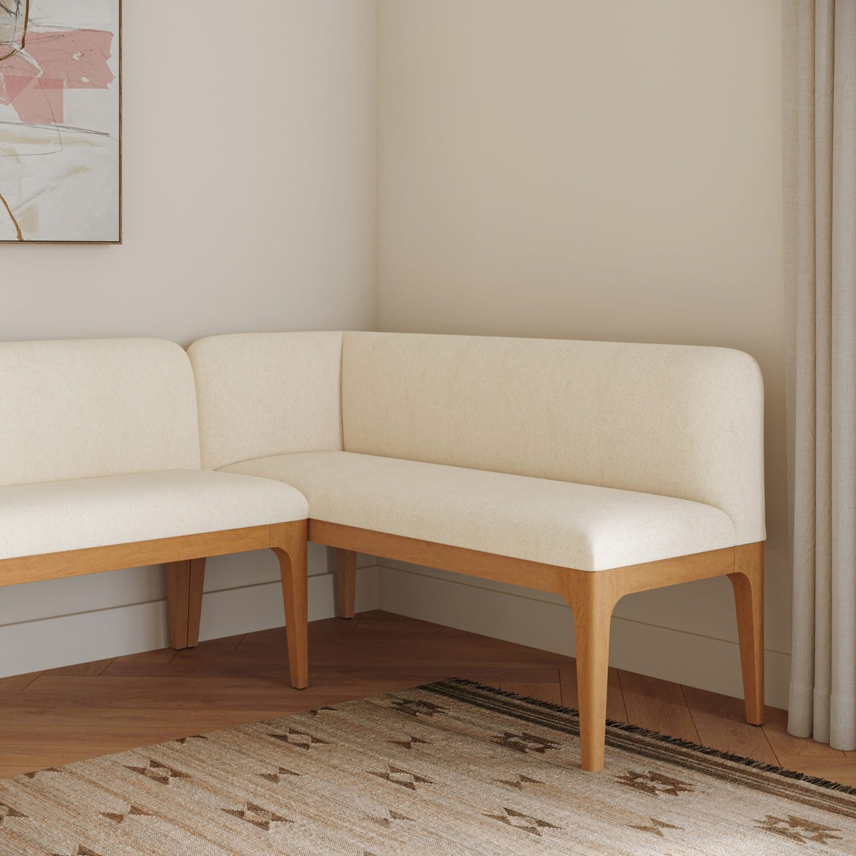 ARTICLE - Rosin 56.75" Left Corner Banquette - Natural Oak and Sand Ivory