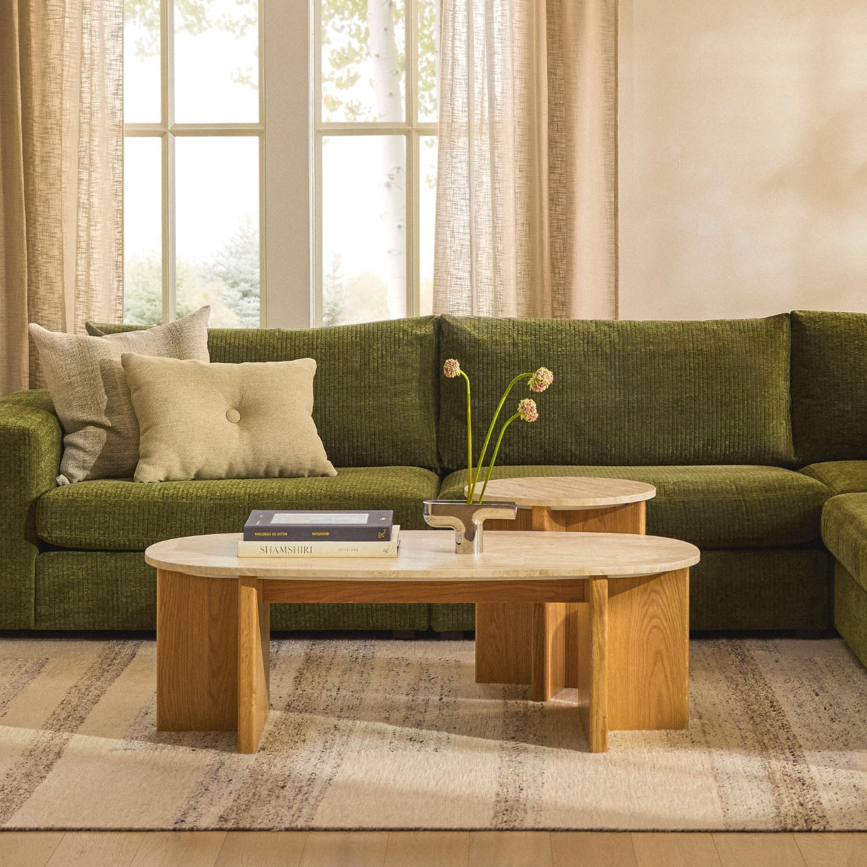 Sporo Travertine Coffee Table (Natural Oak)