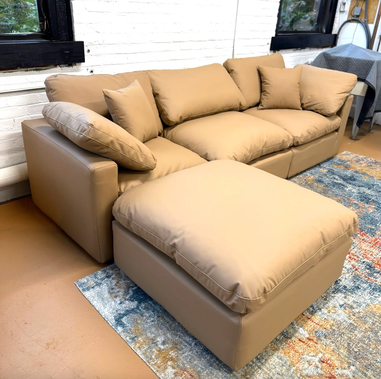 Meridian 4pc Leather Cloud Couch w/Feather Blend Cushions (CLEARANCE) - Pull Up A Couch