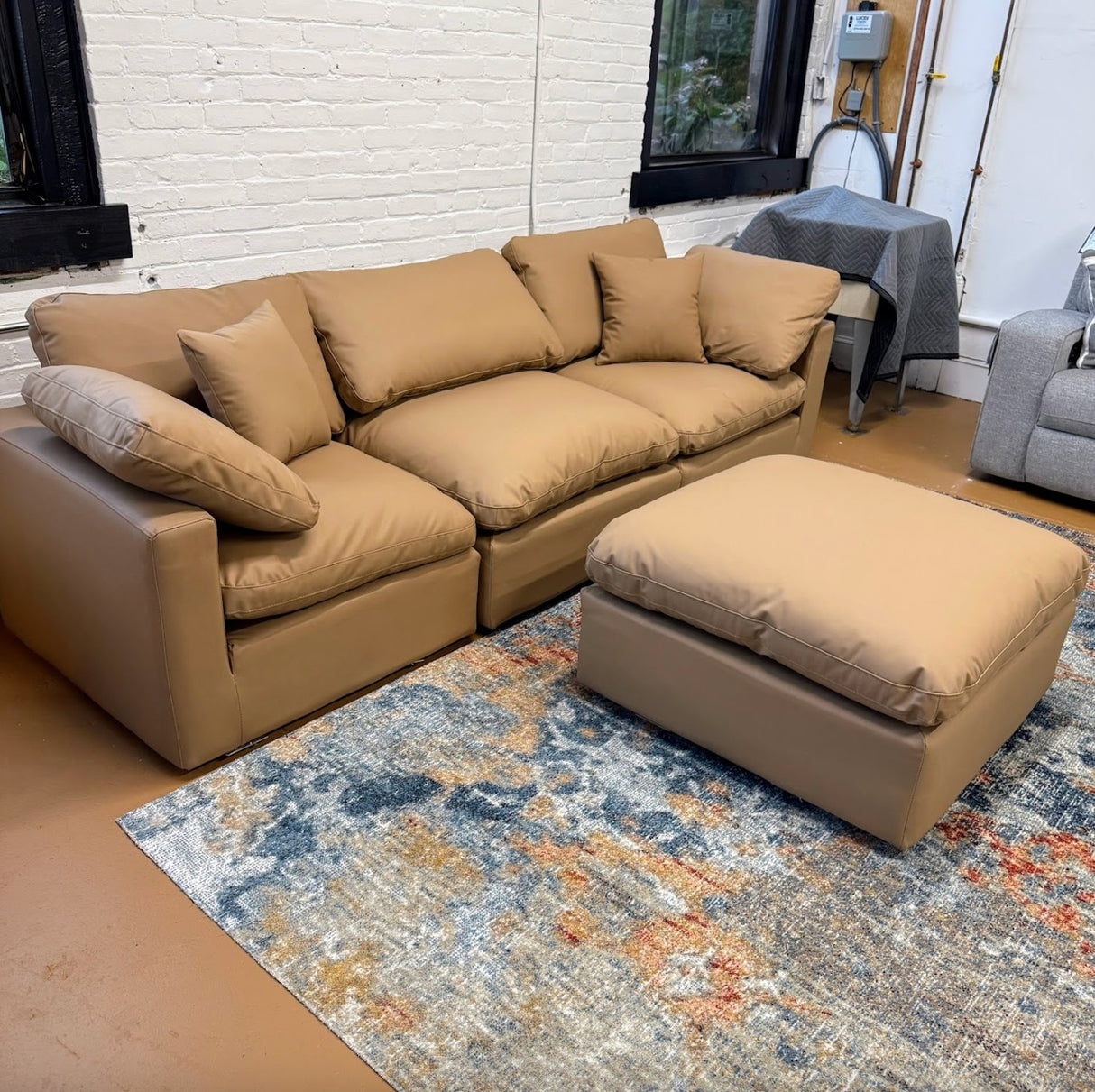 Meridian 4pc Leather Cloud Couch w/Feather Blend Cushions (CLEARANCE) - Pull Up A Couch