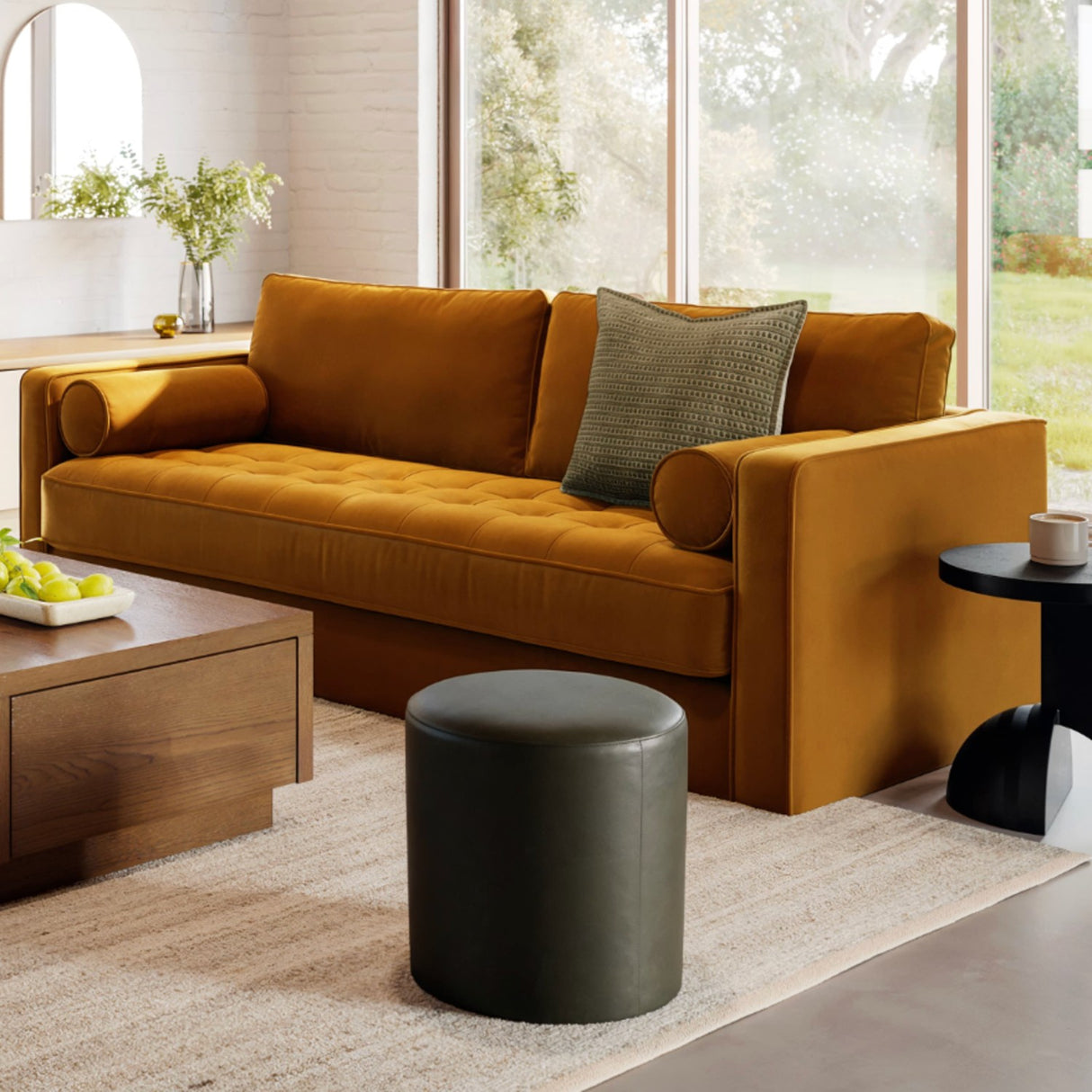 88" Tufted Sofa w/ Walnut Legs (Pacific Ginger)