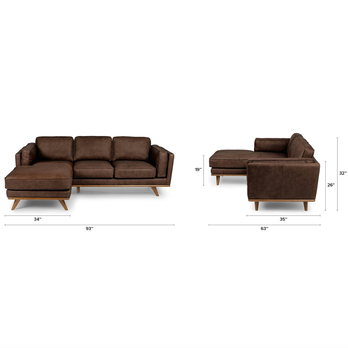 93" Genuine Leather Sectional w/ Chaise (Charme Chocolate)