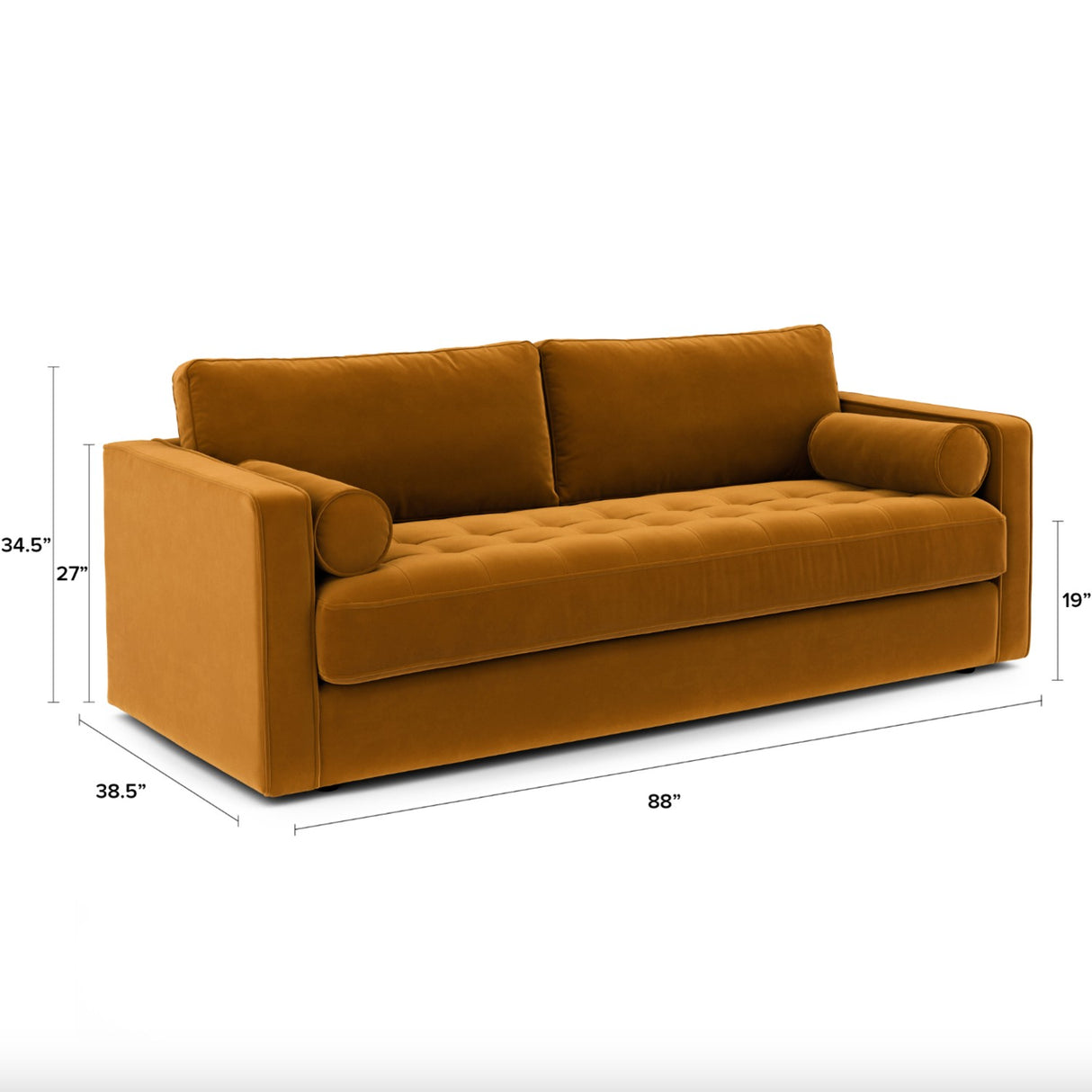 88" Tufted Sofa w/ Walnut Legs (Pacific Ginger)